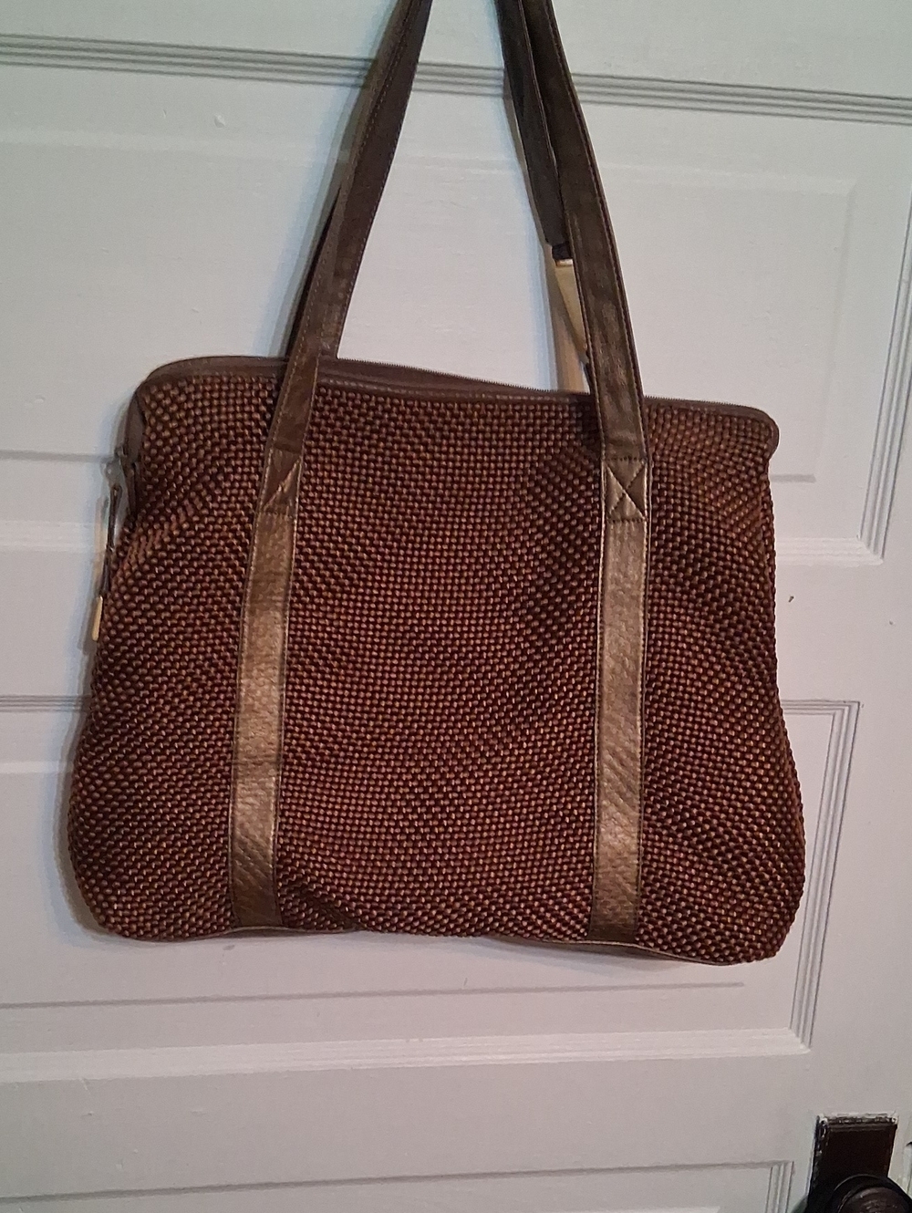 Sharif AMERICANA Brown Woven Tote with Leather-Style Straps